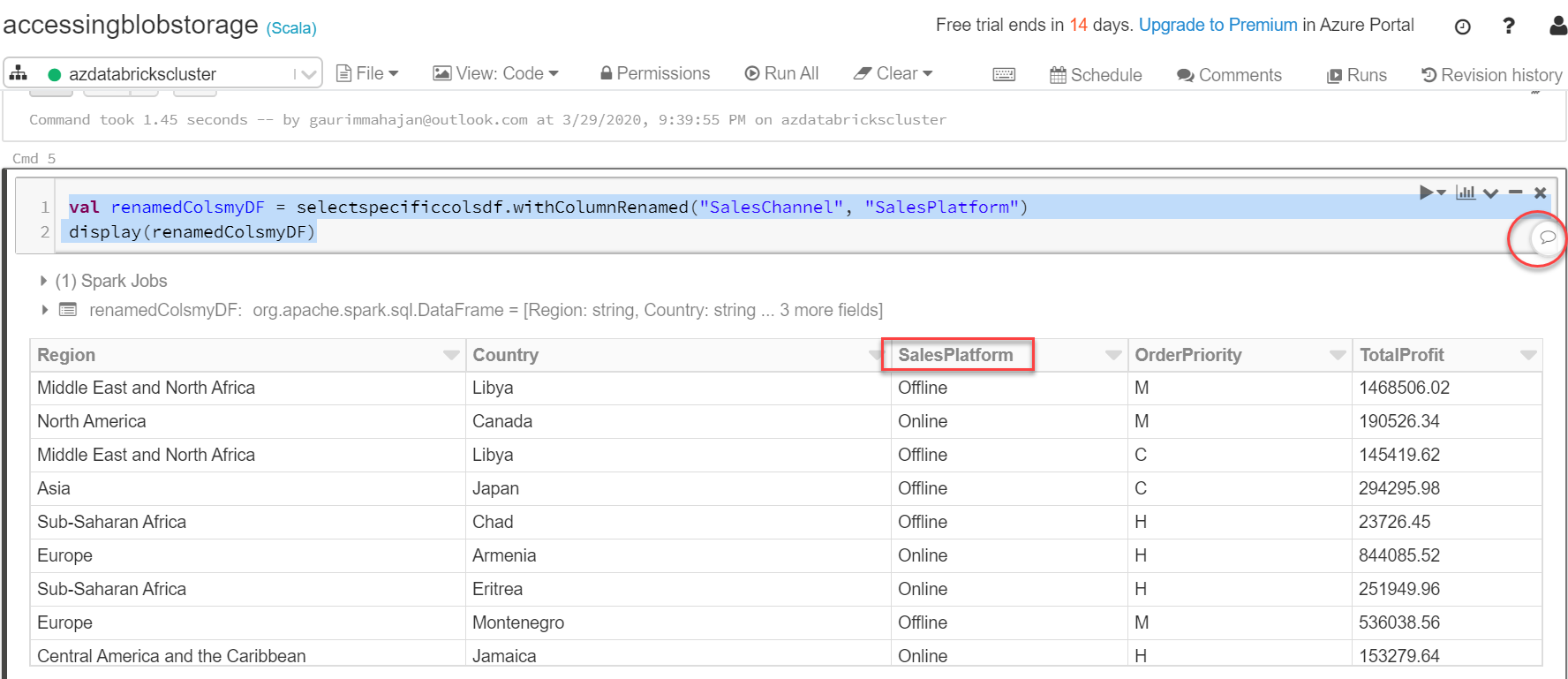 Renaming columns in Azure Databricks using Scala.